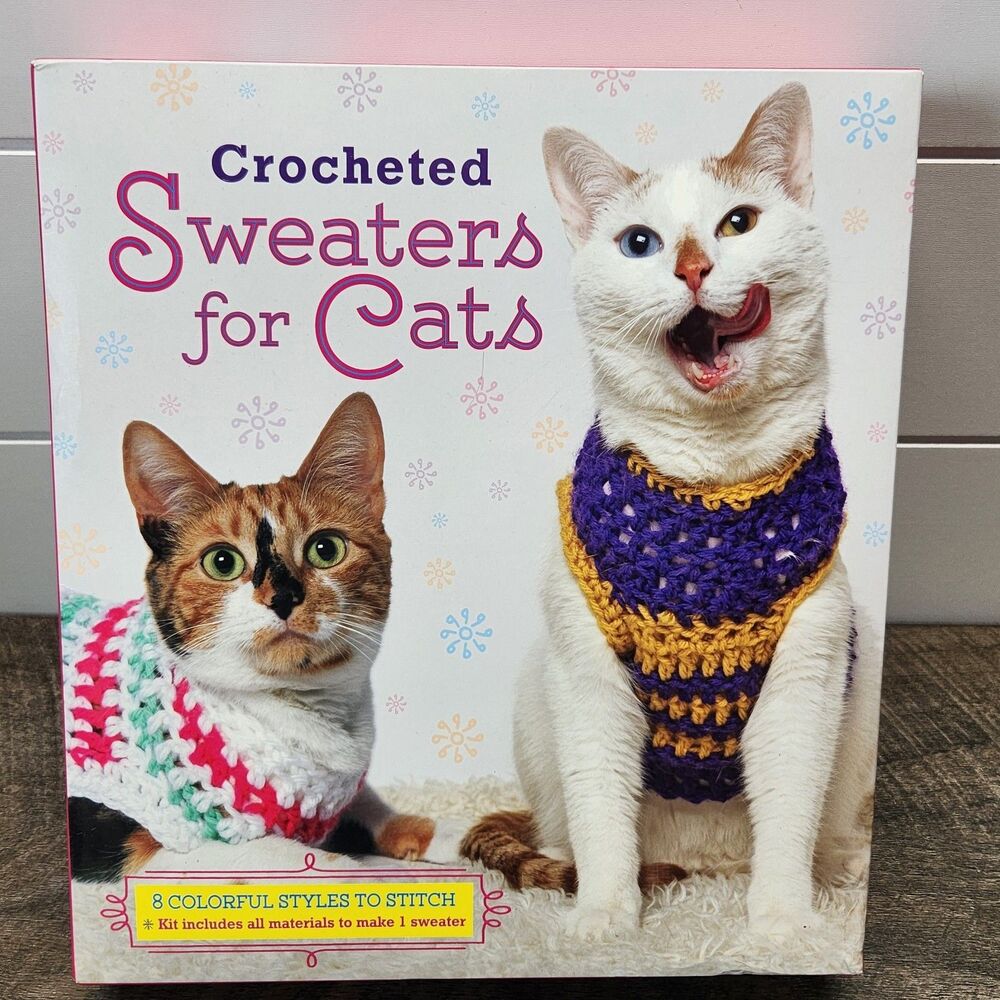 Crochet Cat Sweater Kit Fashionable Functional 8 Possible Designs NEW Open Box